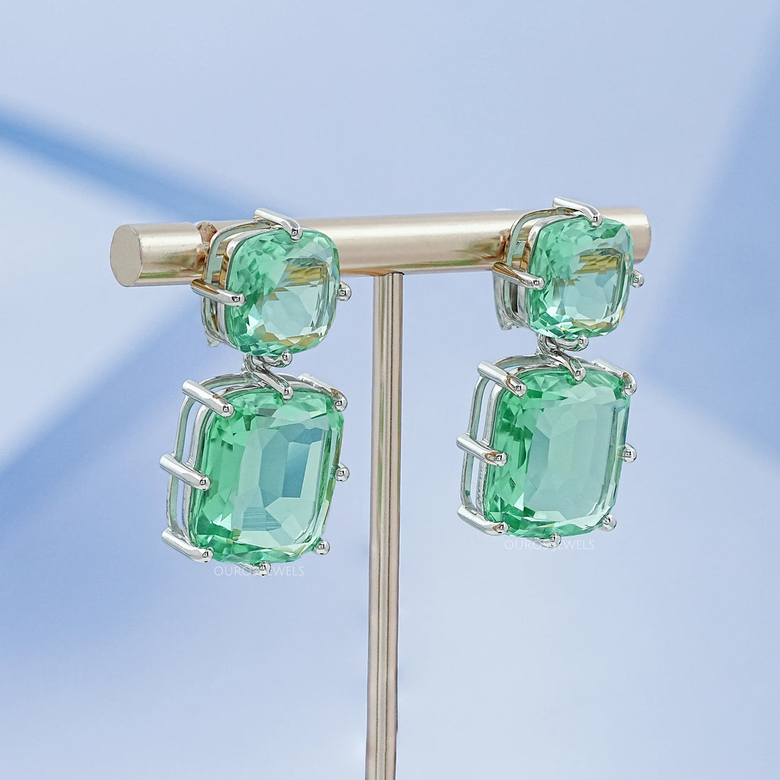 Mint Green Cushion Gemstone Drop Earrings Earrings