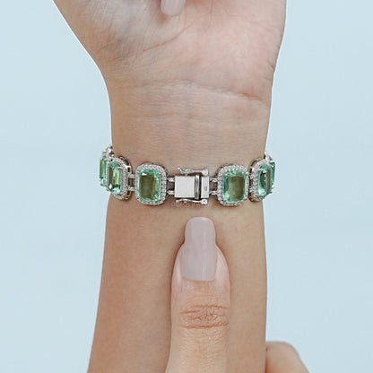 Mint Green Elongated Cushion Gemstone Halo Bracelet Bracelet