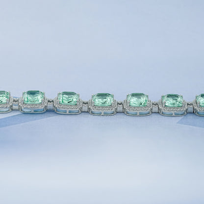 Mint Green Elongated Cushion Gemstone Halo Bracelet Bracelet