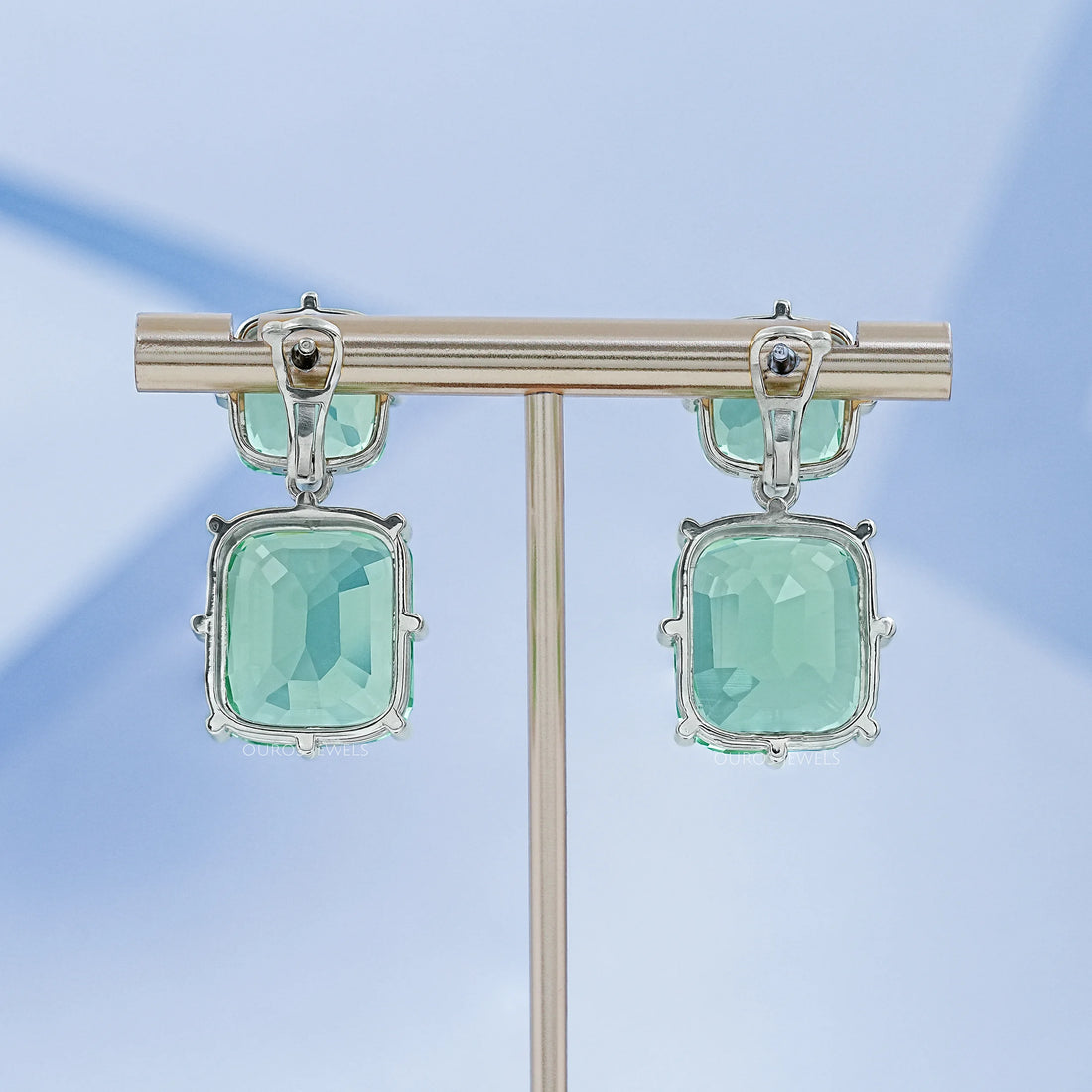 Mint Green Cushion Gemstone Drop Earrings Earrings