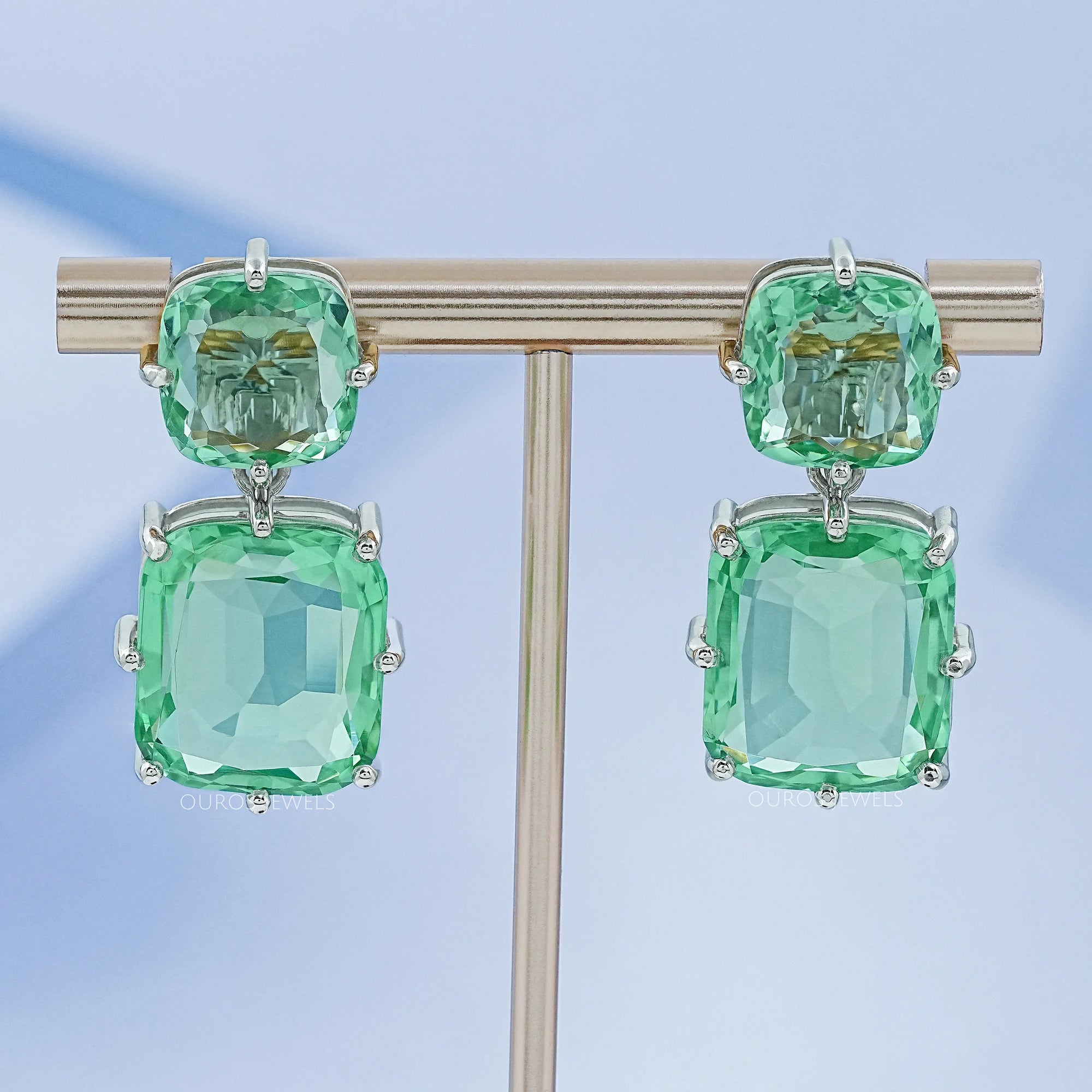 Mint Green Cushion Gemstone Drop Earrings Earrings