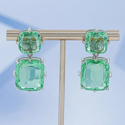 Mint Green Cushion Gemstone Drop Earrings Earrings