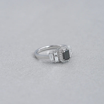 Black Emerald Cut Accent Diamond Engagement Ring Rings