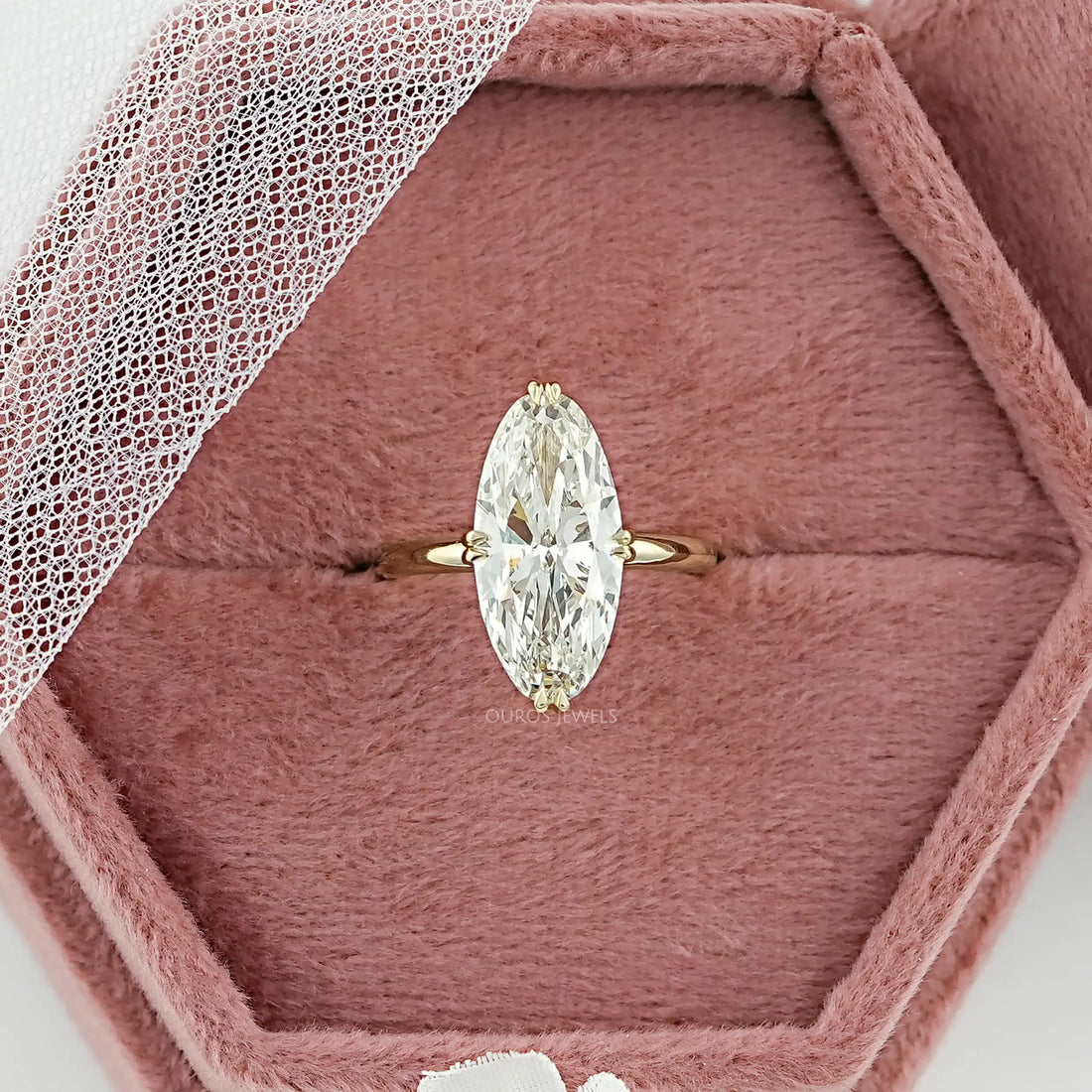Moval Cut Lab Diamond Hidden Halo Ring Ring