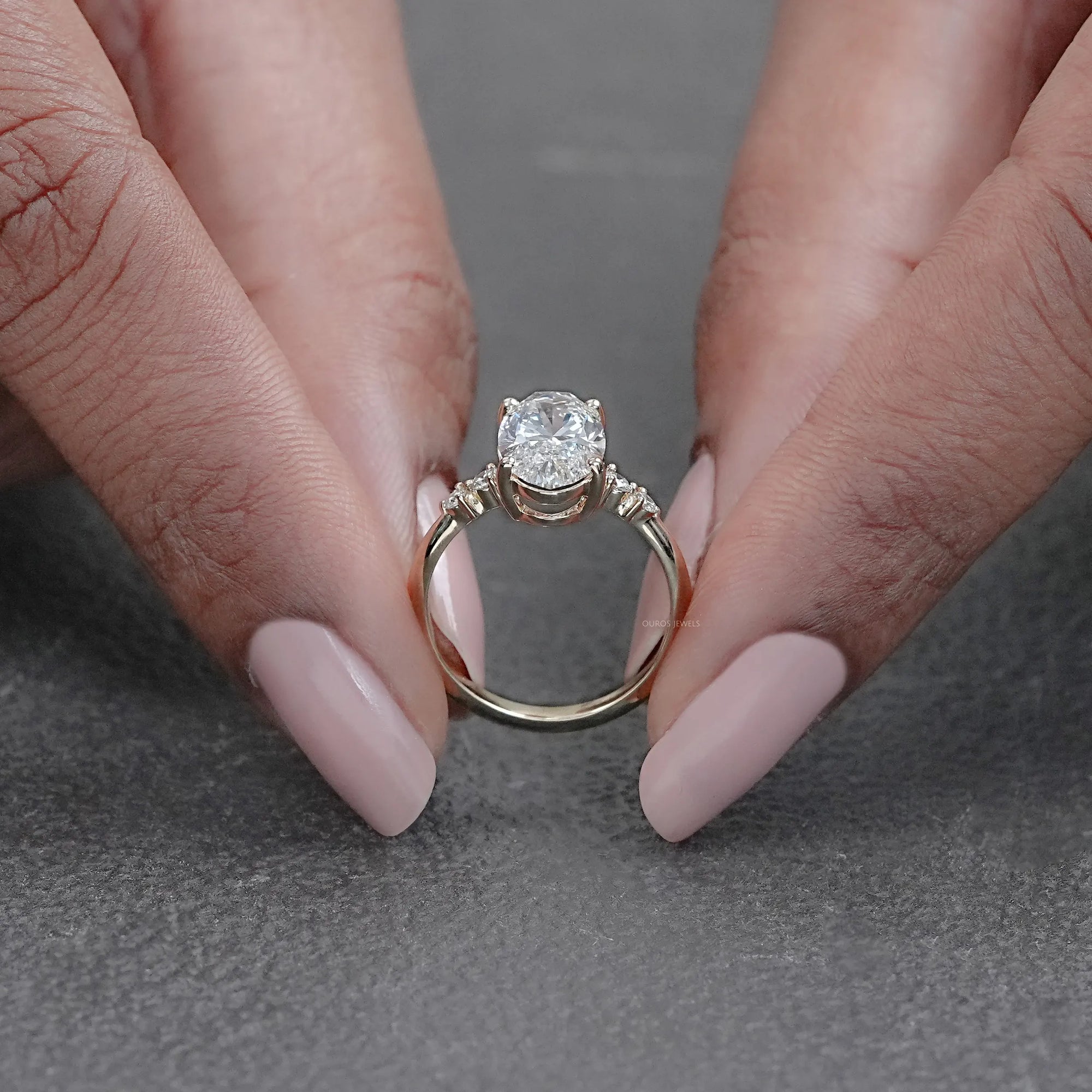 Moval Cut Accent Diamond Engagement Ring