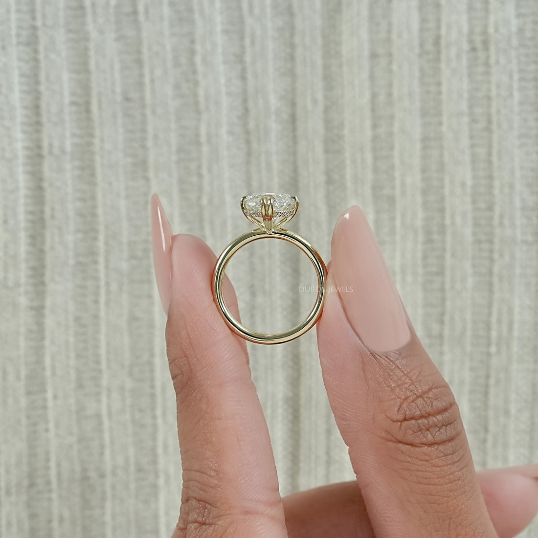 Moval Cut Lab Diamond Hidden Halo Ring Ring
