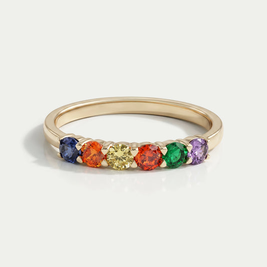 Rainbow Round Gemstone Dainty Wedding Ring Ring