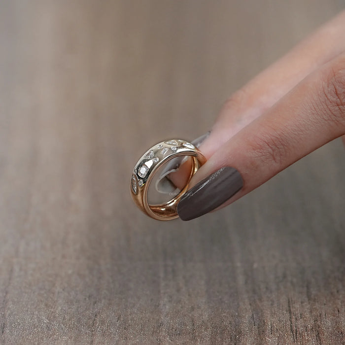 Wide Yellow Gold Flush Set Diamond Wedding Band