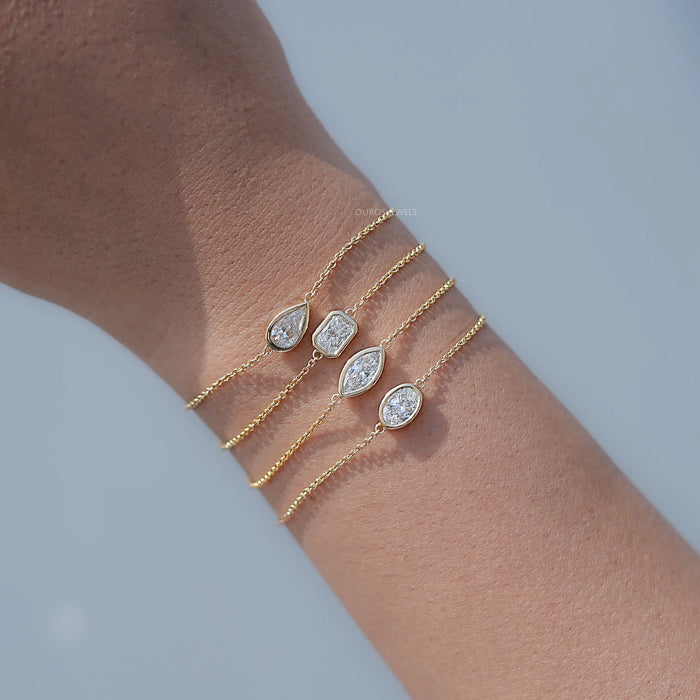 Multi Lab Diamond Bezel Set Solitaire Chain Bracelet