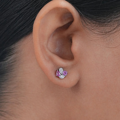 Pink Pear And Round Diamond Cluster Earrings Earrings