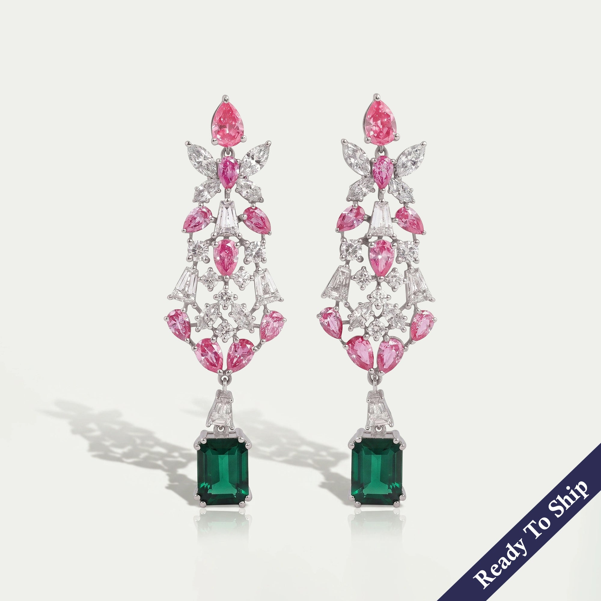 Green Gemstone Multi Shape Cluster Dangle Earrings