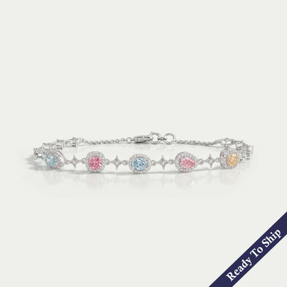 Multi Shape Color Diamond Halo Link Bracelet Bracelet