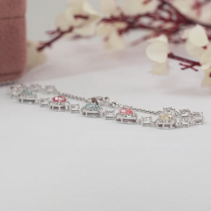 Multi Shape Color Diamond Halo Link Bracelet