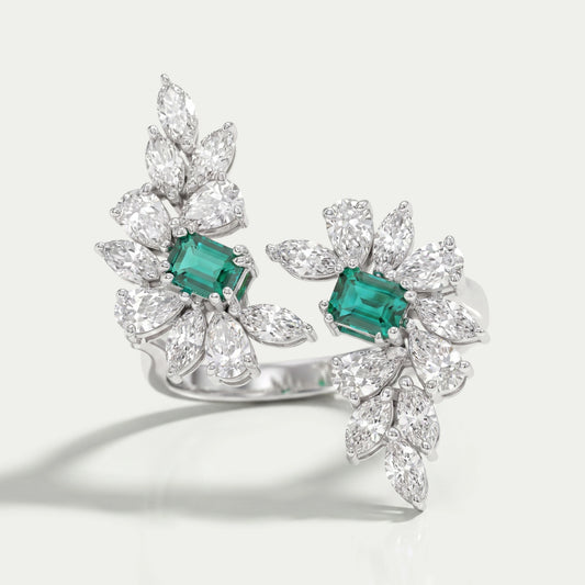 Multi-Shape Lab Diamond and Emerald Bypass Ring Ring