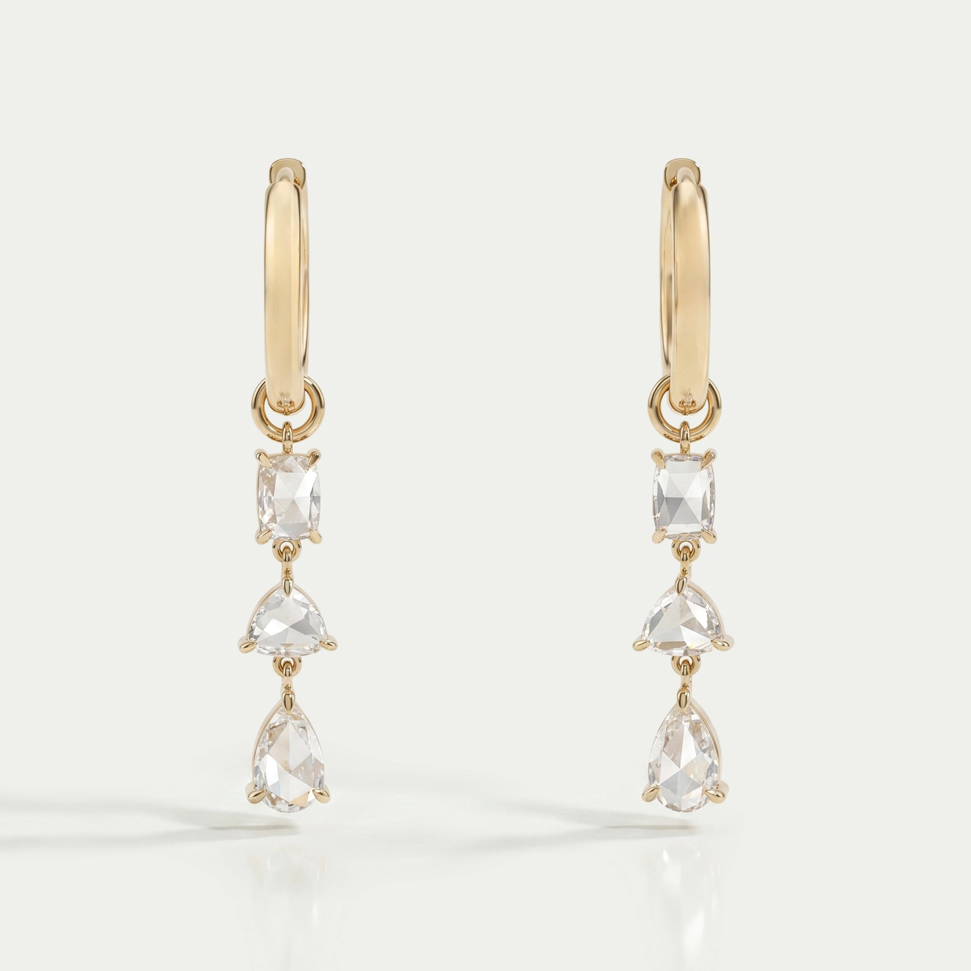 Multi Shape Rose Cut Diamond Hoop Earrings Earrings