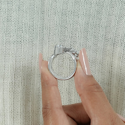Three Row Multi Shape Lab Diamond Wave Band Ring