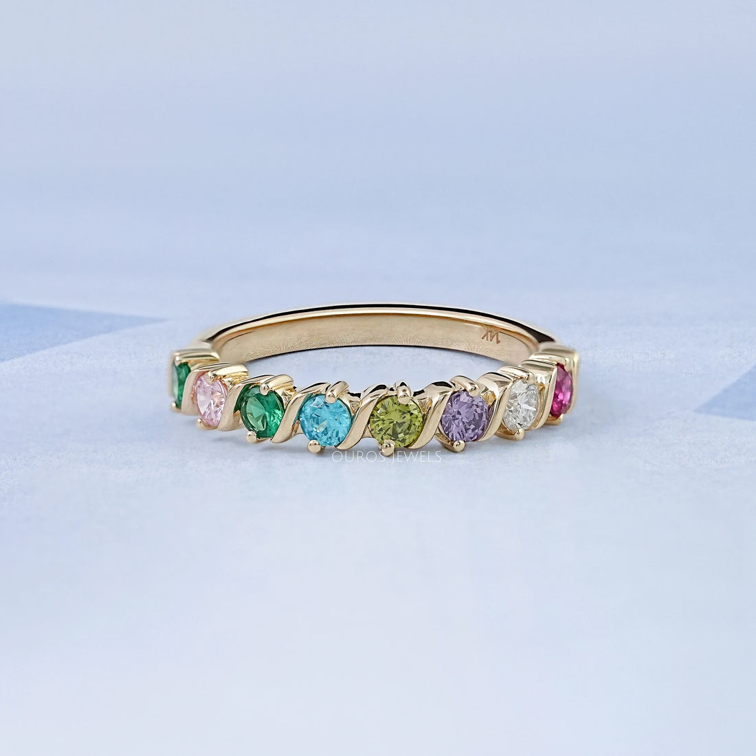 Multi Gemstone Half Eternity Wedding Band Ring