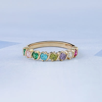 Multi Gemstone Half Eternity Wedding Band Ring