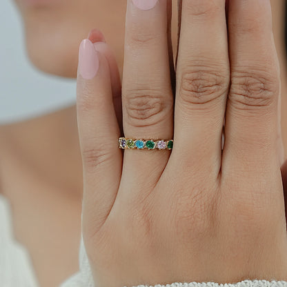 Multi Gemstone Half Eternity Wedding Band Ring