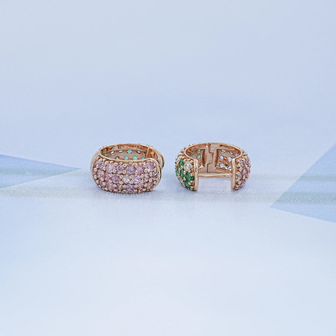Natural Gemstone Pave Huggie Hoop Earrings Earring