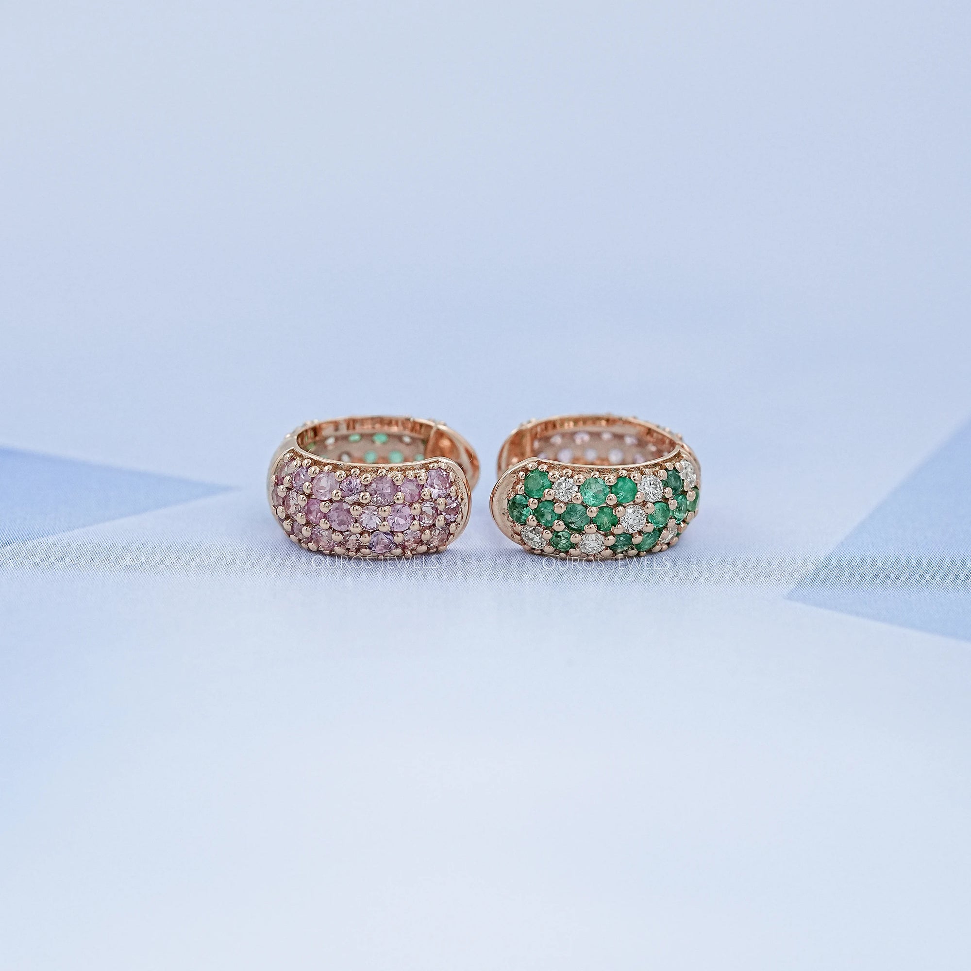 Natural Gemstone Pave Huggie Hoop Earrings Earring