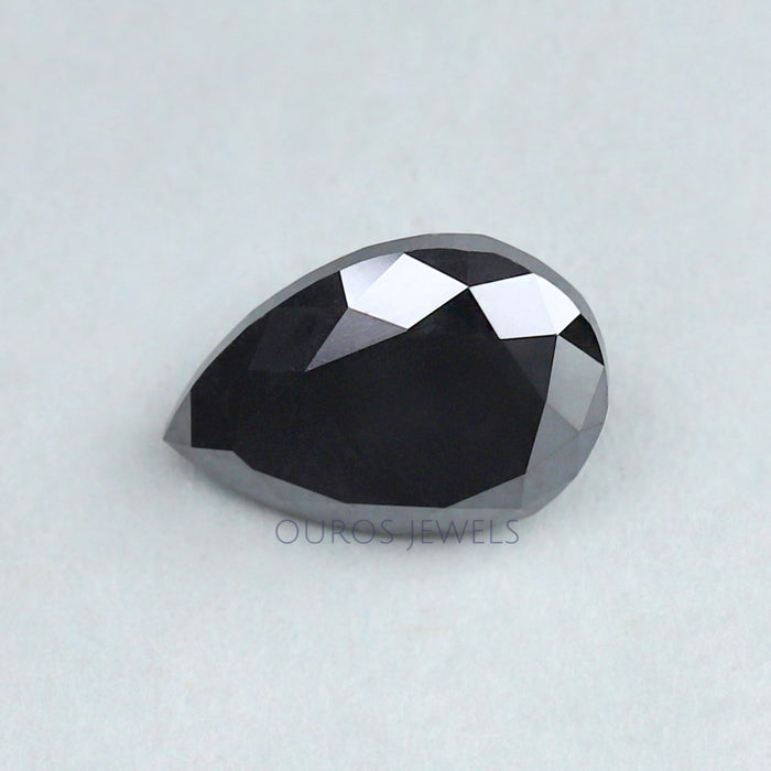 front view of 4.45ct black pear shaped lab grown diamond loose