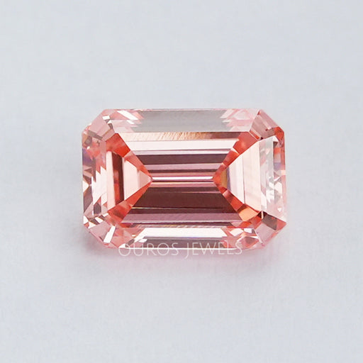 front view of pink emerald cut lab grown diamond loose