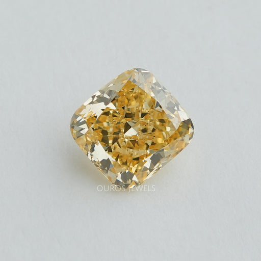 front view of yellow cushion cut lab grown diamond loose