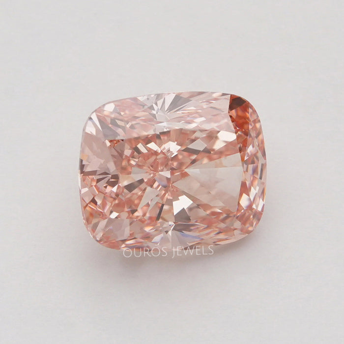 front view of 5.50 carat vivid pink cushion cut lab grown diamond loose