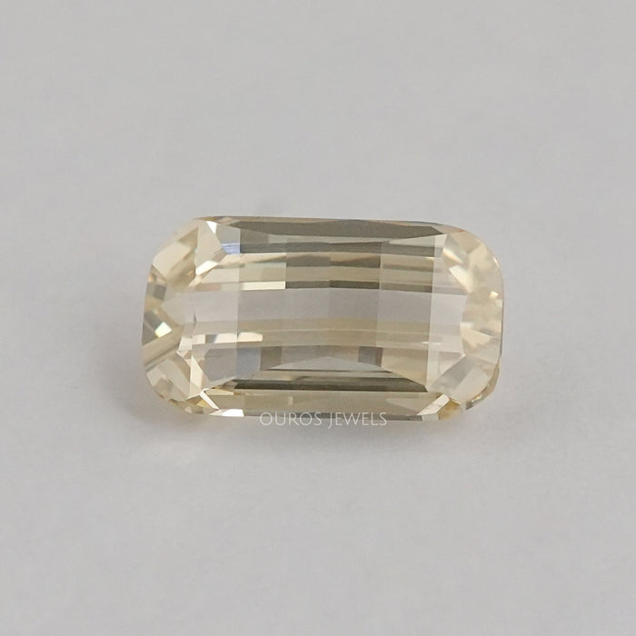 front view of yellow modified cut lab grown loose diamond stone