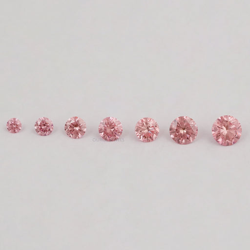 front view of fancy pink round cut loose lab grown diamonds