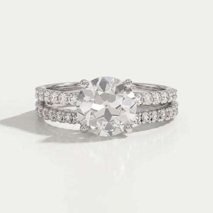 Old European Round Cut Solitaire Accent Bridal Ring Set Rings