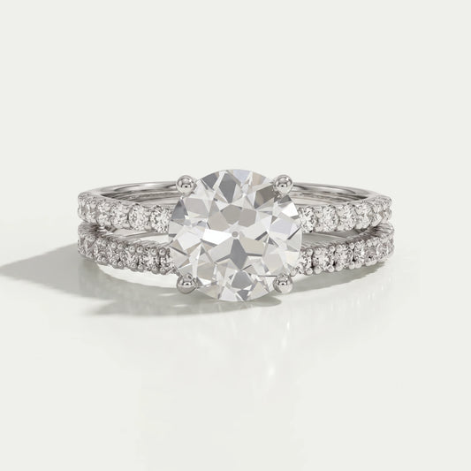 Old European Round Cut Solitaire Accent Bridal Ring Set Rings