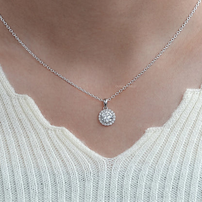 OEC Round Cut Halo Diamond Pendant Necklaces