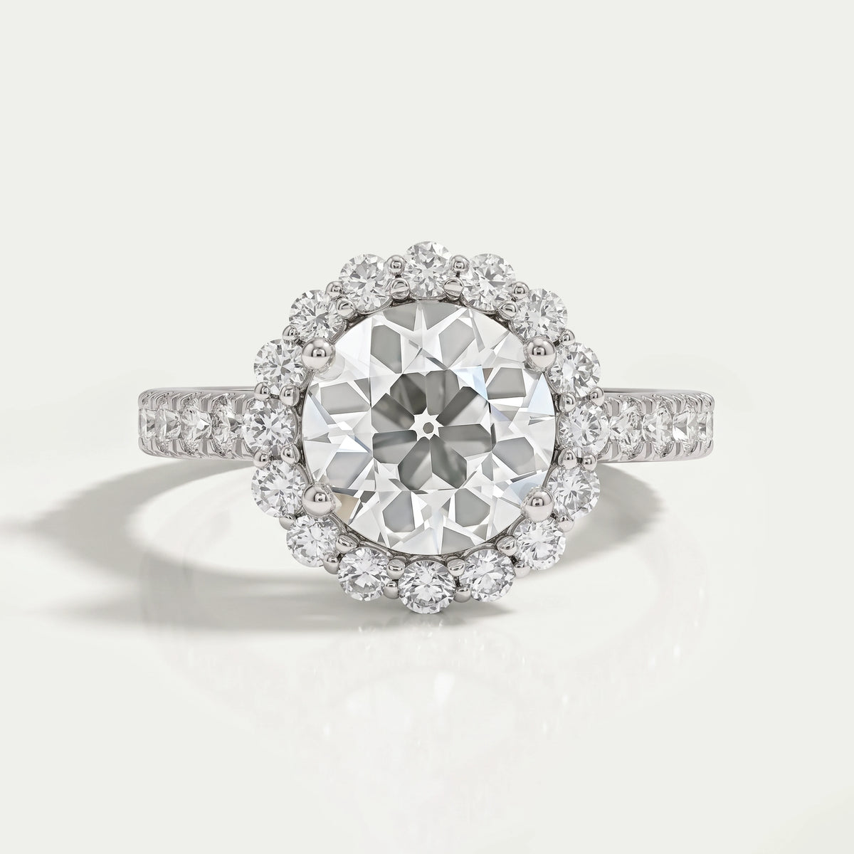 Old European Round Cut Accent Halo Engagement Ring Ring