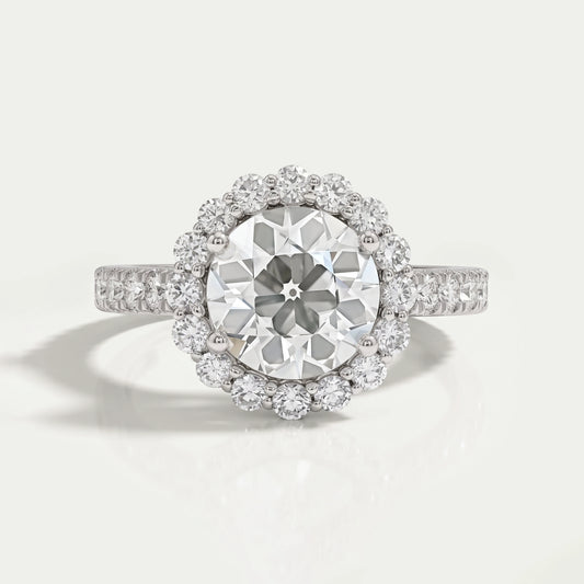 Old European Round Cut Accent Halo Engagement Ring Ring