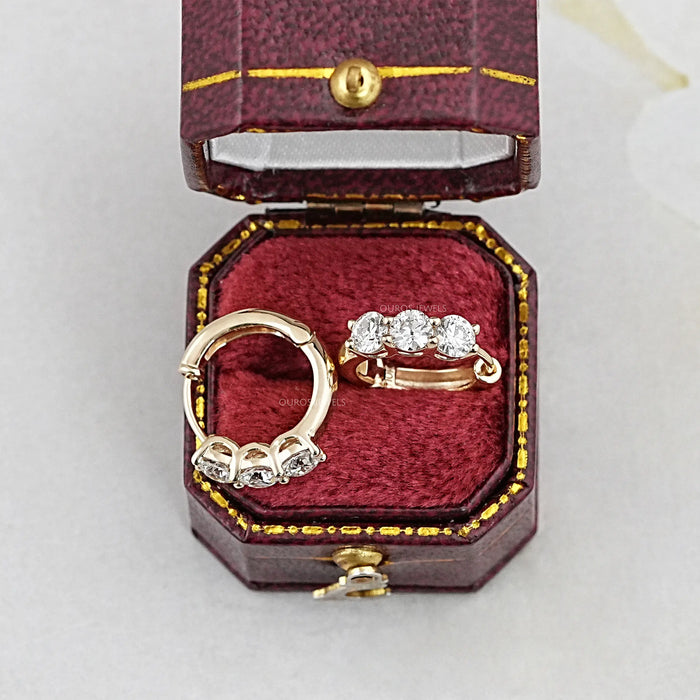 Round Diamond Hoop Earrings In Old European Cut 