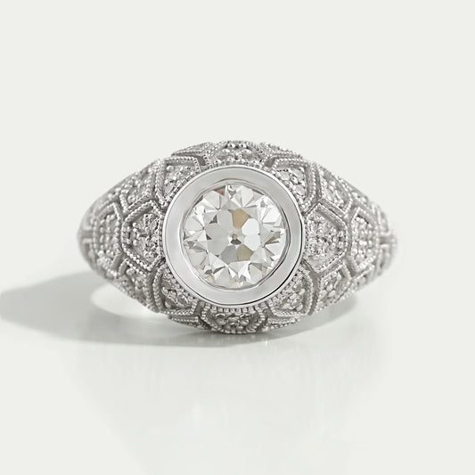 Old European Round Cut With Milgrain Work Ring Ring