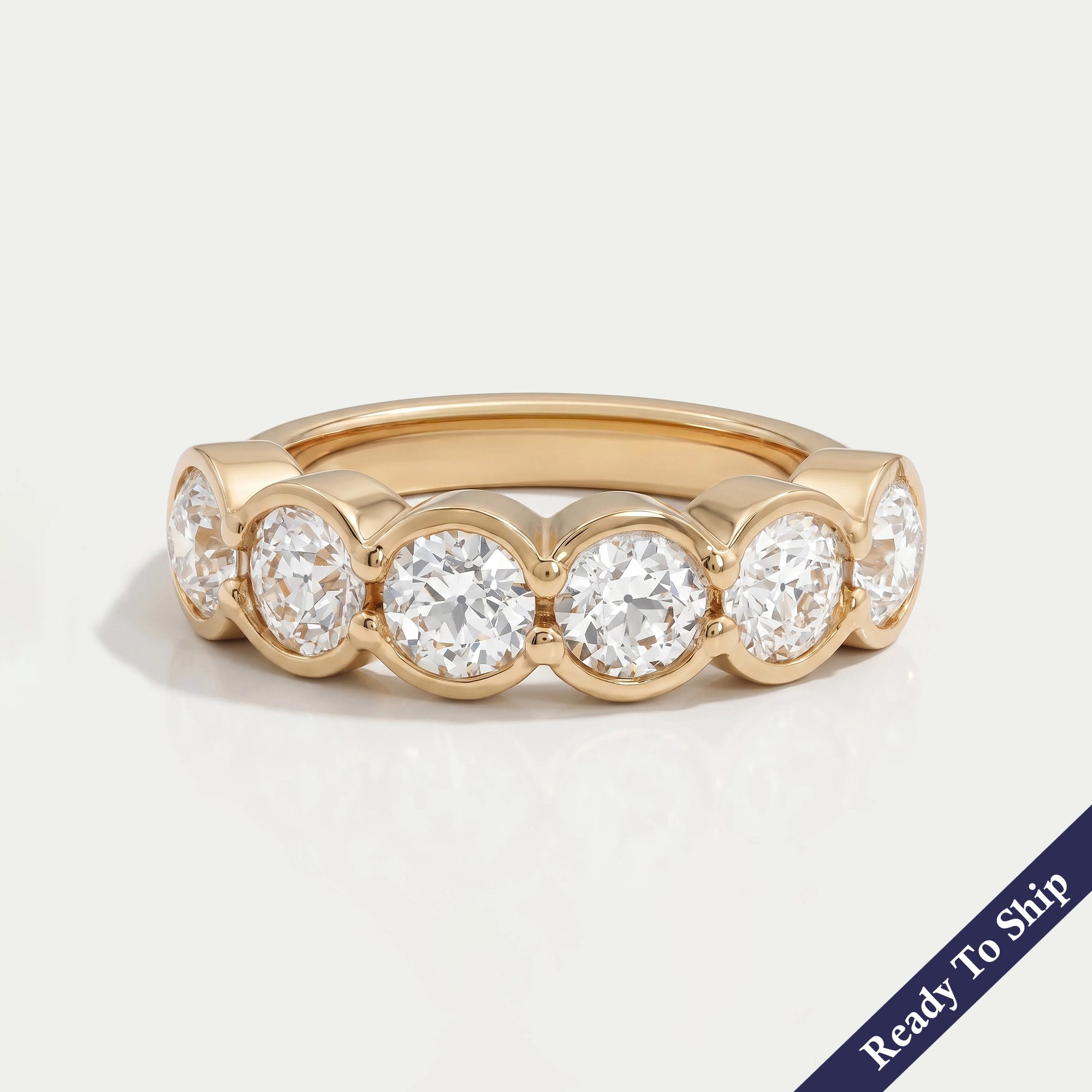 OEC Round Cut Lab Diamond Half Eternity & Half Bezel Set Band Ring