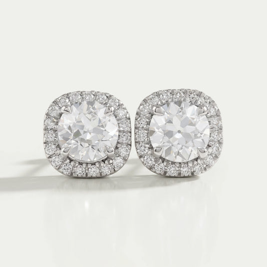 Old European Round Cut Halo Stud Earrings Earring