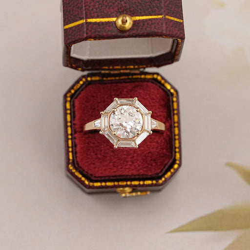 old european round cut tapered baguette diamond halo engagement ring in jewelry