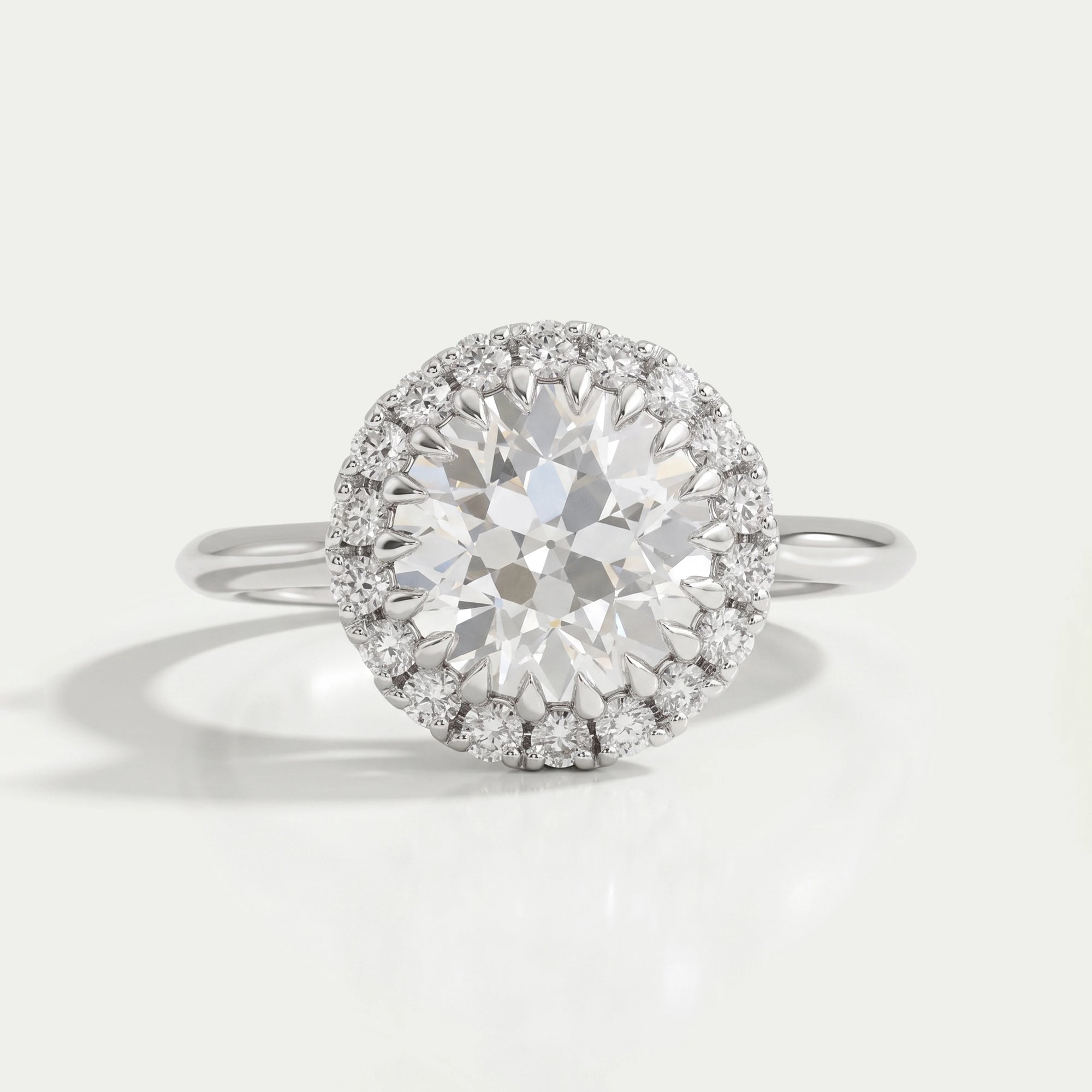 Old European Round Cut Halo Diamond Solitaire Ring