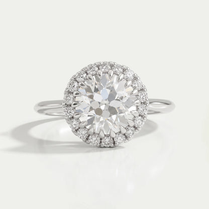 Old European Round Cut Halo Diamond Solitaire Ring