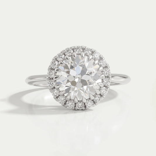 Old European Round Cut Halo Diamond Solitaire Ring