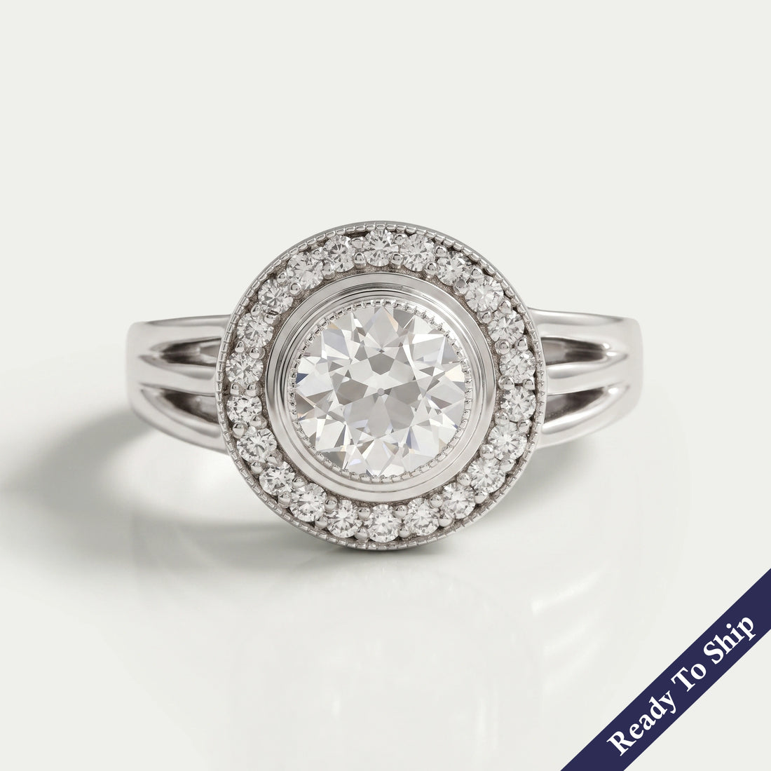 OEC Round Cut Lab Diamond Halo Engagement Ring Ring