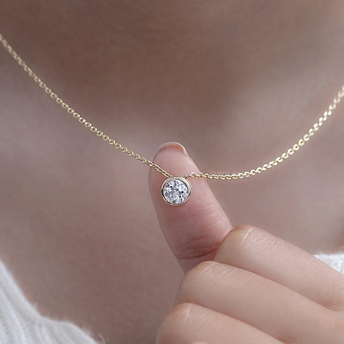 Old European Round Lab Diamond Solitaire Bezel Pendant