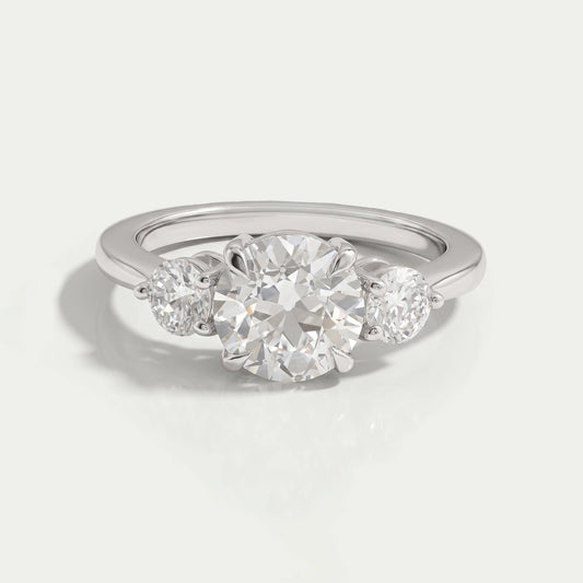Old European Round Cut Three Stone Engagement Ring Rings