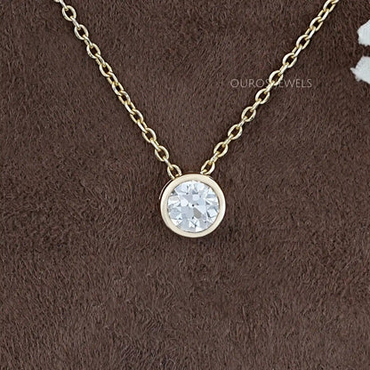 Old European Round Lab Diamond Solitaire Bezel Pendant Necklaces