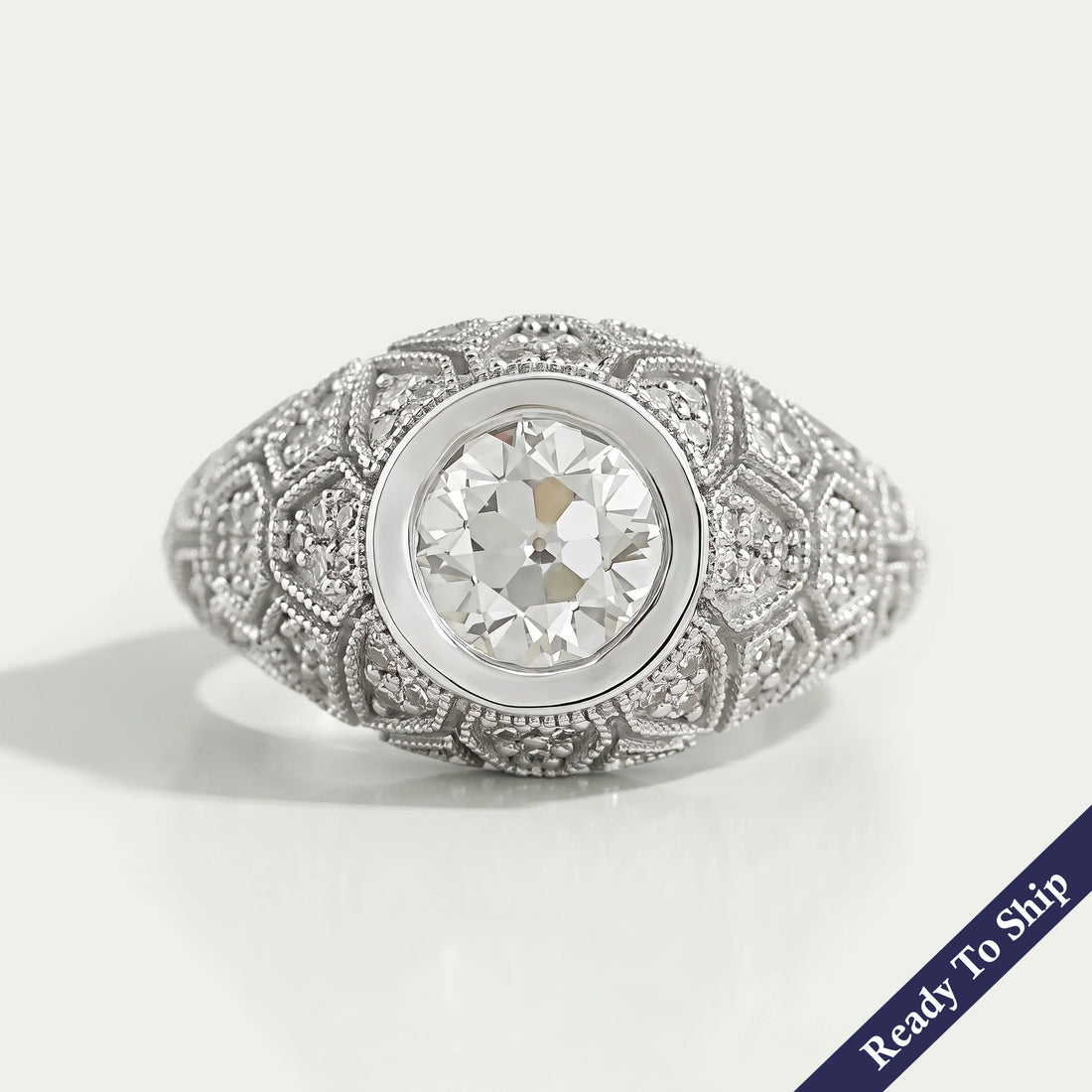Old European Round Diamond Milgrain Ring Rings