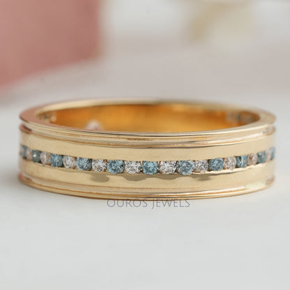 Men's Blue Round Cut Lab Diamond Band